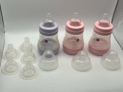MAM Baby Bottles Easy Start Anti-Colic 5 Oz. Set Of 3; Size 0 + x5 Sz 1 Nipples!