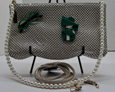 Vintage Whiting And Davis Clutch Bag Off White Whimsy Pins Extra Strap Nice Bag