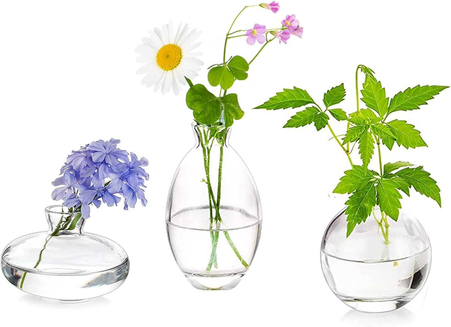 Glass Bud Vases Set of 3,  Cute Clear Small Vases Handmade, Mini Glass Flower Va