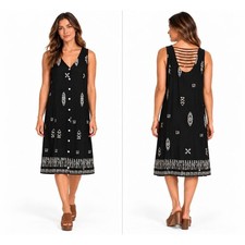 Vtg 90s Coldwater Creek Graphic Print Dress 8 Black White Lagenlook Art Teacher