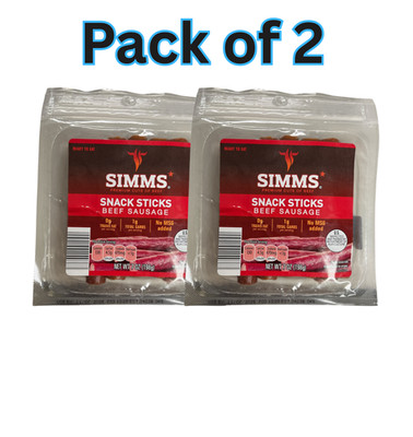 SIMMS Beef Sausage Snack Sticks Ready-to-Eat 7 oz- No MSG- Gluten-Free- 2pk