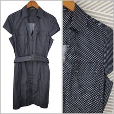Express Shirt Dress Size 12 Polkadot Knee Length Belted Black Party Professional