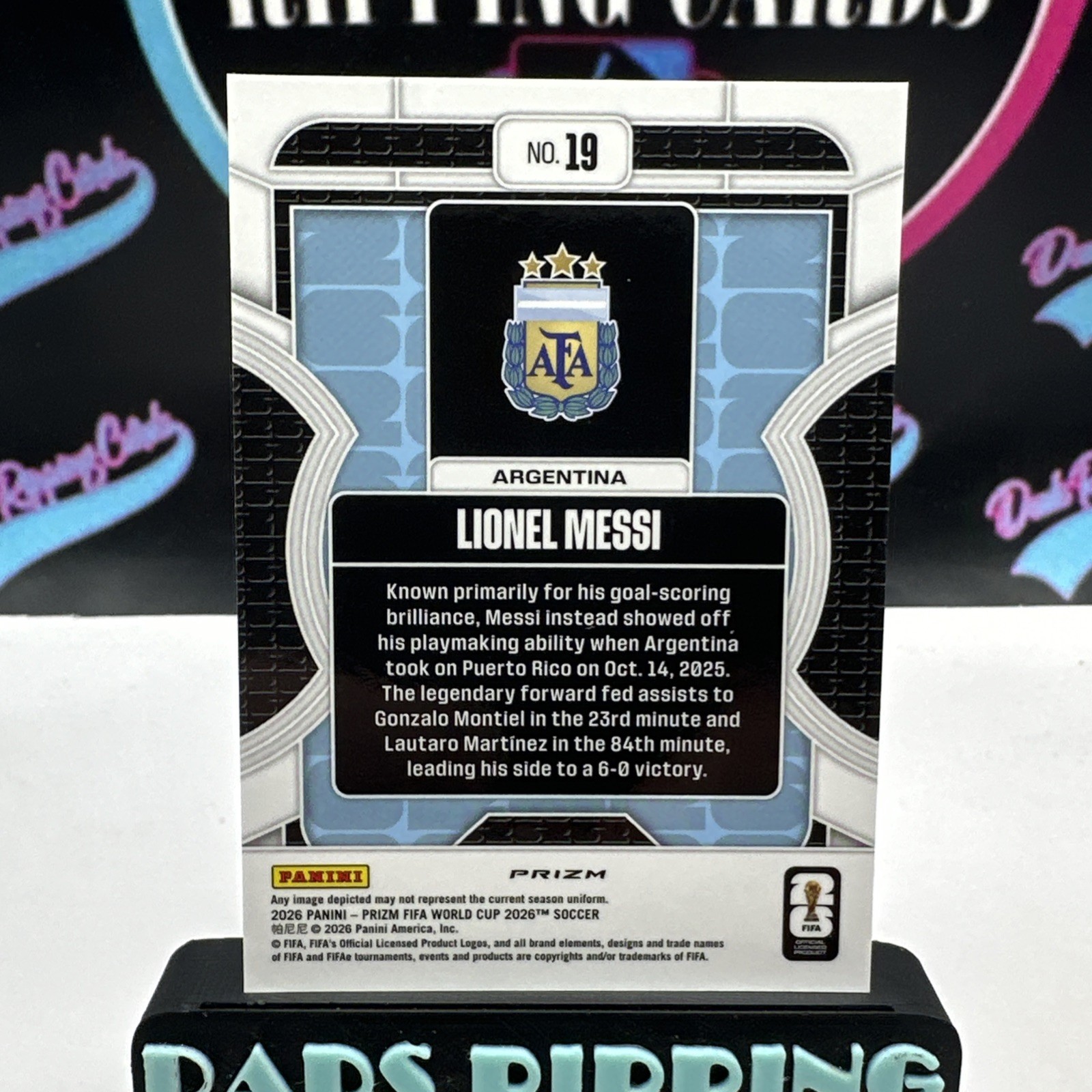 2026 Panini Prizm FIFA World Cup Lionel Messi Phenomenon #19 Silver Prizm view 3
