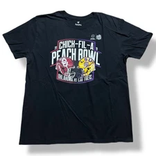 2019 Chik Fil A Peach Bowl Sooners vs LSU Tigers Black T Shirt Fanatics Adult XL