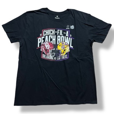 2019 Chik Fil A Peach Bowl Sooners vs LSU Tigers Black T Shirt Fanatics Adult XL