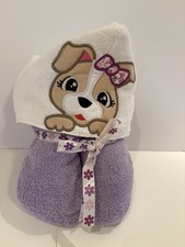 Girl Puppy Hooded Bath Towel Handmade By Nana/ Purple/ White. Christmas Gift