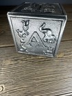 Vintage Pewter Alphabet Block Coin Bank Animals ABCD Silver Plated Cube — photo 6