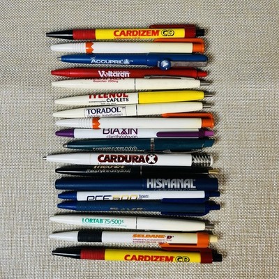 Vintage Pharma Pens Lot of 18 Drug Rep Advertising Seldane Hismanal Lortab Used