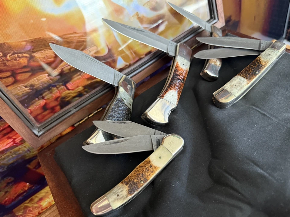 РЕДКИЙ 1979 винтажный Parker Edwards 5Pc Дамаск нож набор в оригинальной витрине новом - Изображение 4 из 4