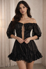 Vtg Fredericks of Hollywood Black Lace Babydoll Dress Vampy Whimsigoth Witchy S