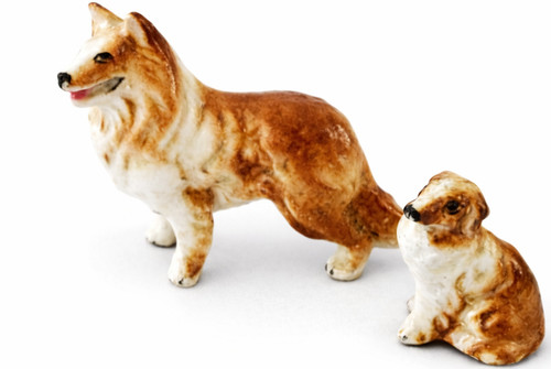 Miniature Border Collie Dogs Bone China Vintage Made In Japan Set 2 Lassie Pup