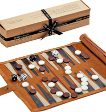 Jaques of London Roll Up Travel Backgammon Set | Luxury Leather Traditional