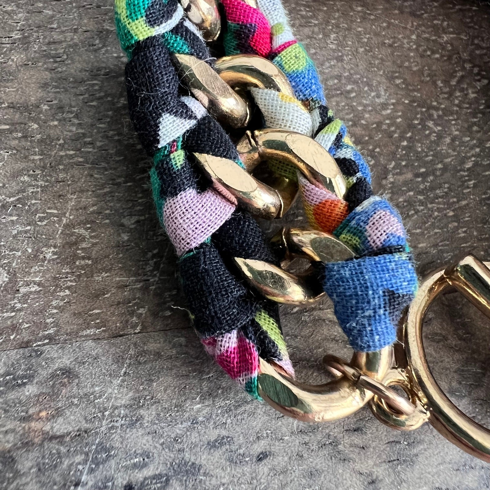 Vibrant multicolor patterned wrapped gold chain t… - image 2