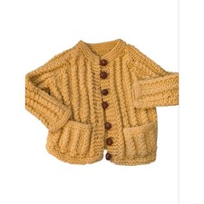 60s 70s Vintage Kids Yellow Chunky Hand Knit Cardigan Sweater