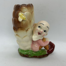 Vintage Ceramic Pixie Elf Gnome with Honeycomb / Log & Bee ~ Made in Japan