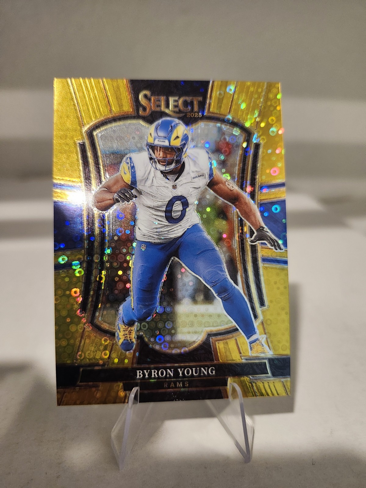 2025 Select Football Gold Disco Byron Young /10 Premier Level 121 + Prizm Auto view 5