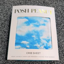 new POSH PEANUT Fitted Crib Sheet Cloudy Day viscose bamboo 52" x 28" x 9" blue