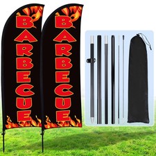 2 Sets Barbecue BBQ Feather Flag Kit 7 x 5.4 ft Barbecue Flag Banner with Pol...