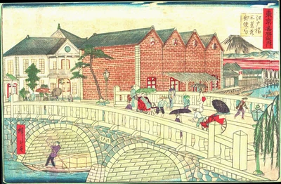 estampe japonaise originale de Hiroshige III "Le pont de Asakusa" - Photo 1/2