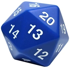 Koplow Games 55mm D20 Opaque Blue with White Countdown Die Life Counter Spindown