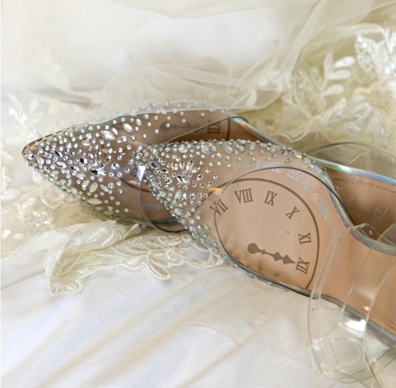 ALDO Disney Cinderella Clear/Silver Pointed Toe Ankle Strap Rhinestone 7.5