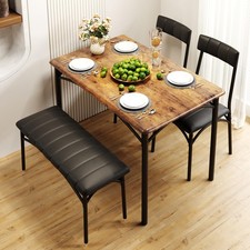 Brown Dining Table Set for 4 with Bench & 2 Upholstered Chairs,Kitchen Table Set