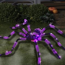 Giant Spider Halloween Decorations, 60  Large Black Hairy Scary Virtual Purple