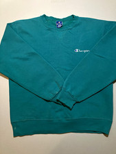 Vintage 1980s / 1990s Champion Script Logo V-Notch Crewneck Sweatshirt - Teal- L