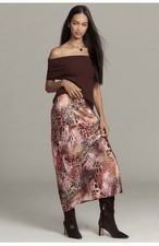 NWT Anthropologie The Tilda Maxi Slip Skirt Pink Brown Leopard SIZE S
