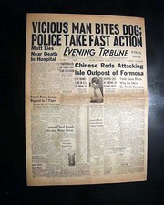 VICIOUS MAN BITES DOG Bizarre Headline Real ? Nice for Display 1950 Newspaper