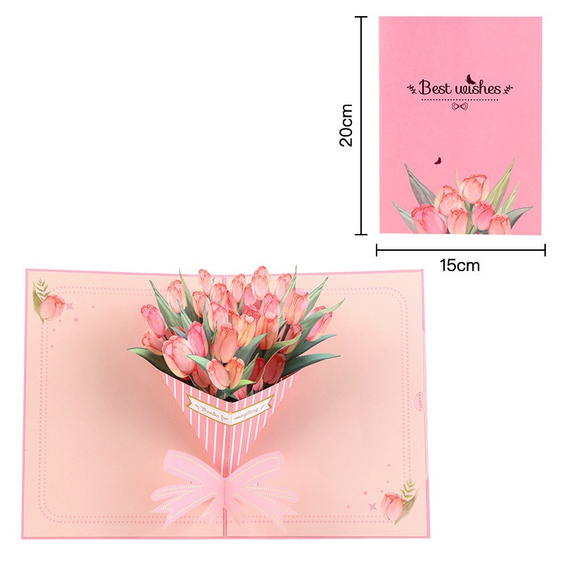 Golden Tulip Bouquet 3D Pop Up Greeting Card