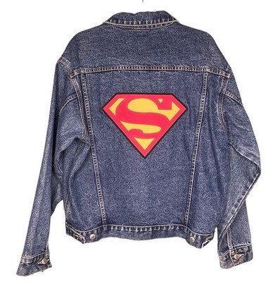 Warner Bros Dc Comics Superman Vintage Denim Jacket Sz M Logo Back