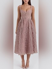 NEW HOUSE OF CB LOVELY French Rose Jacquard Sweetheart Neckline Midi Dress sz XS