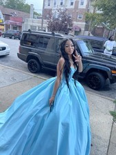Blue Strapless Formal Ball Gown Dress Full-Length Evening Special Occasion