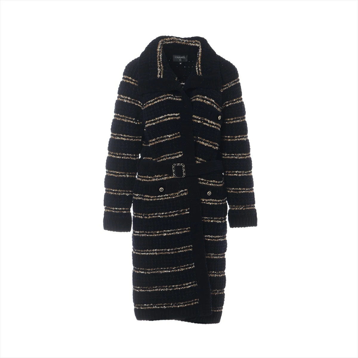 Chanel Coco Button Wool Polyester Coat Navy Gold … - image 1