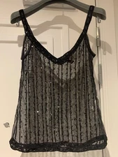 New H&M Divided Black Strappy Sequin Embroidery Top Size 8 - 10