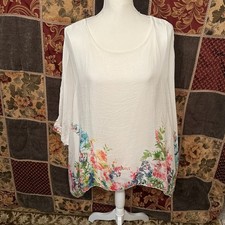 Elena Baldi Silk Blouse Top Women's Large Ivory Floral Sheer Knit Lagenlook