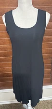 Club Monaco Black Tank dress slinky travel knee length sz L empire waist LBD