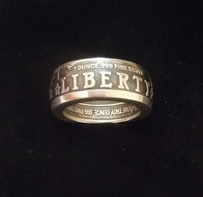 LIBERTY COIN RING. .999 SILVER. SIZES 10 TO 15