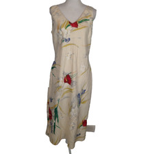 Lauren Ralph Lauren Floral Sleeveless midi long Dress Womens 14 Linen v neck