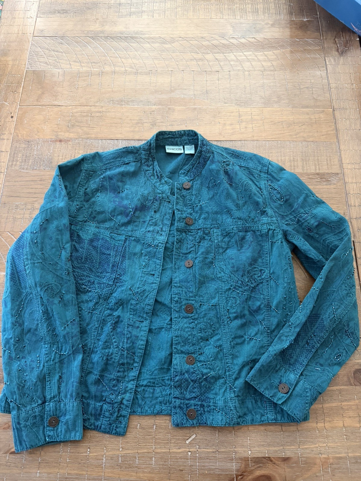Chico Aqua  Dress jacket women’s size 0 Lightweight Jacket some wear n stains
