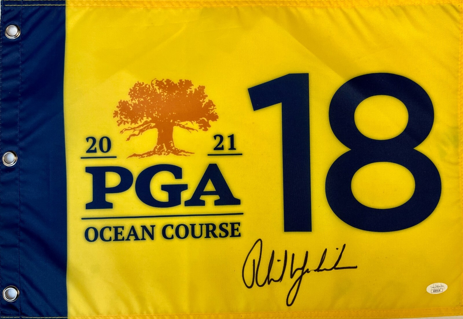 Phil Mickelson Autographed Signed 2021 PGA Ocean Course-Kiawah #18 Pin Flag-JSA #XX85119 