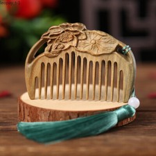 Portable Natural Sandalwood Comb Handmade Engrave Wooden Comb Anti static