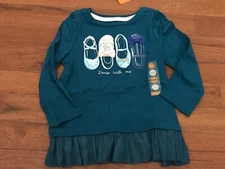 New Gymboree Girls Dark Teal Turquoise Dance With Me Shoe Top Shirt 12-18 months