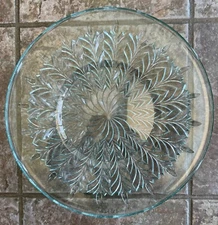 Jeannette Glass Feather Round Platter Light Blue 14 Inches Vintage