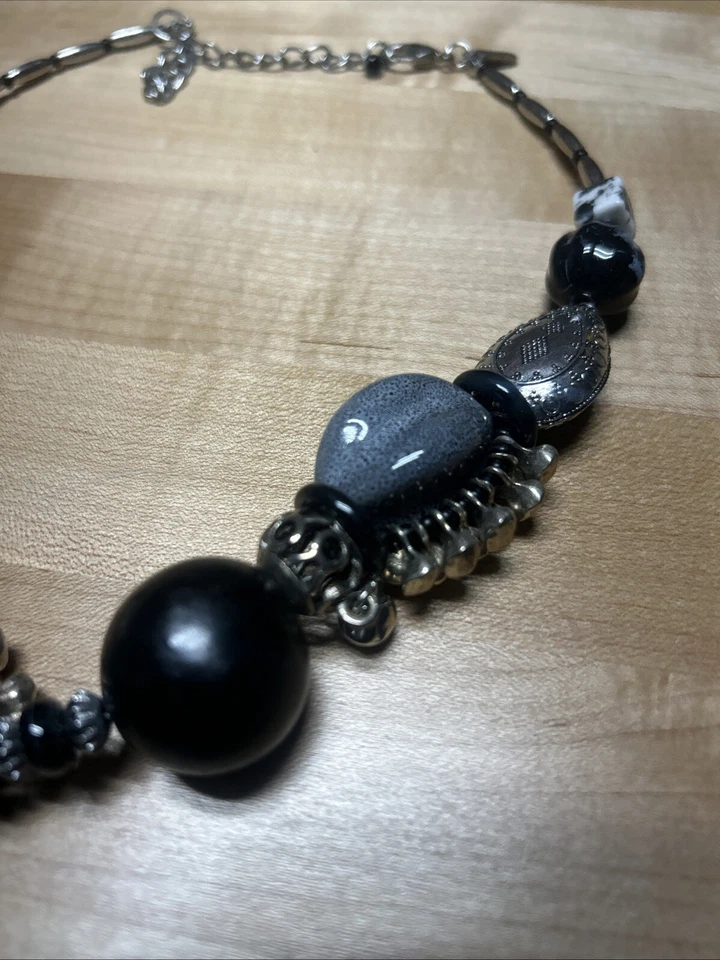 Treska or Tresk Signed Stone Beaded Chunky Women Jewelry Statement Necklace 22” - Image 2 of 4