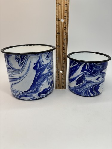 Enamelware Blue & White Splatter Swirl Set Of 2 Nesting Canisters 5.25” & 4.5” - Picture 17 of 19