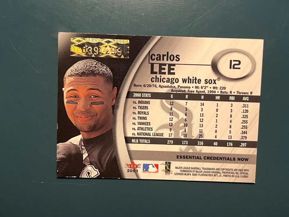 2001 EX - Carlos Lee #12 基本证书 39/299 — 第 2/2 张图片