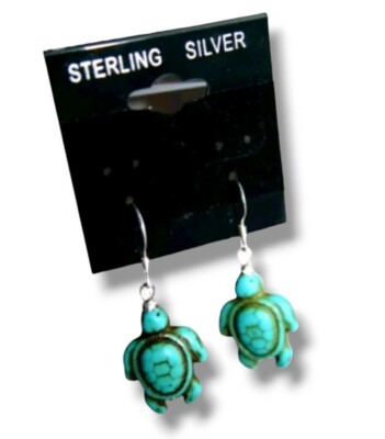 '' Turtles cute Blue Turquoise Sterling silver 925' drop Earrings   Good luck !.