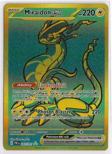 POKEMON S&V - Paldean Fates NM Secret GOLD Hyper Rare HOLO #243/091 MIRAIDON ex